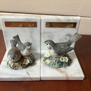 Vintage Sparrows Marble Bird Bookends Religious ‘His Eye Is On The Sparrow"